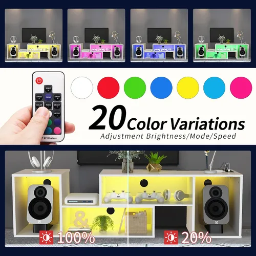 Miniatura 5 de DKLGG Soporte de TV LED, moderno centro de entretenimiento en forma de L con 19 modos de luz LED, almacenamiento y tomas de corriente