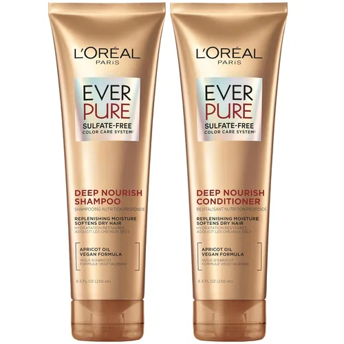 L'Oreal Paris EverPure, champú y acondicionador sin sulfato para cabello seco, hidratación de triple acción para cabello seco, quebradizo o teñido,