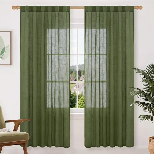 Miniatura 78 de LAMIT Cortinas de lino beige de 30 pulgadas de largo para ventanas pequeñas, cortinas semitransparentes filtrantes de luz, pestaña trasera