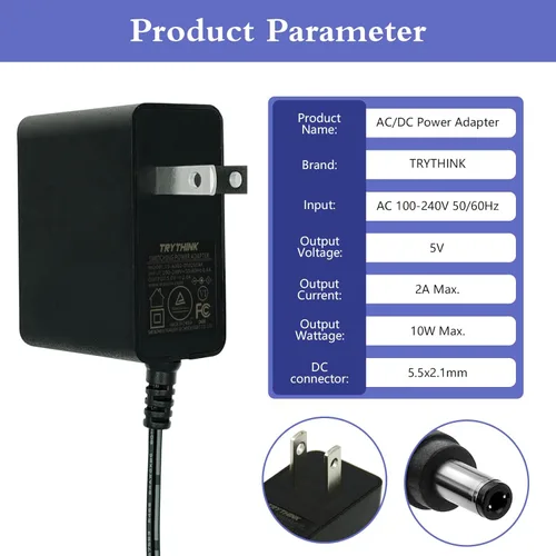 Miniatura 4 de Adaptador de fuente de alimentación de 5 V, 2 A, 1 A, 0,8 A, 0,5 A, adaptador de 10 W, adaptador de CA/CC de 100-240 V CA a CC 5 V con enchufe