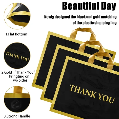 Miniatura 3 de Sweetude 200 bolsas de plástico negras de agradecimiento con asa de 12 x 15 pulgadas, bolsas de mercancía para tiendas de regalos de pequeñas