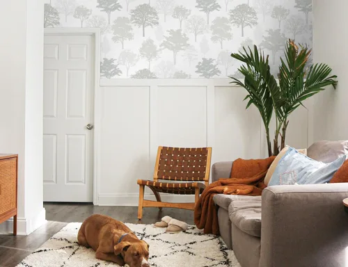 Miniatura 2 de Timeet Papel tapiz de bosque para despegar y pegar, papel tapiz moderno de árbol, papel adhesivo gris y blanco, 23.2 x 118.1 pulgadas, autoadhesivo