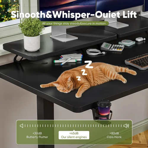 Miniatura 6 de Shahoo Escritorio eléctrico de pie con estante para monitor, mesa esquinera ajustable de altura de 63 x 24 pulgadas, estación de trabajo para Negro