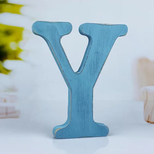 Miniatura 31 de Letras de madera azul rústica de 6 pulgadas, letras de madera sin terminar para decoración de pared, letras azules retro de pie, decoración