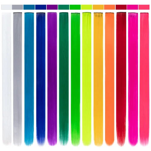 Miniatura 2 de 26 extensiones de cabello con clip de colores para niñas, extensiones de cabello arcoíris multicolor con reflejos instantáneos, piezas de cabello
