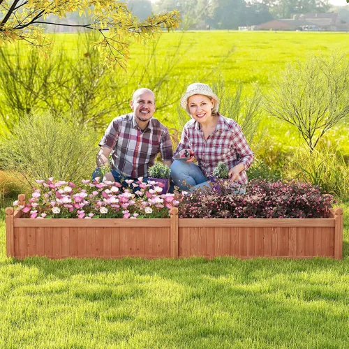 Miniatura 3 de Giantex Cama de jardín elevada de madera, cama de plantación con drenaje de esquina, forro no tejido para cultivar verduras, flores, hierbas