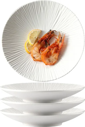 Miniatura 5 de Jusalpha Juego de 4 platos llanos de porcelana de estilo japonés, platos circulares versátiles para servir desayuno, ensalada, cena de carne, PL018