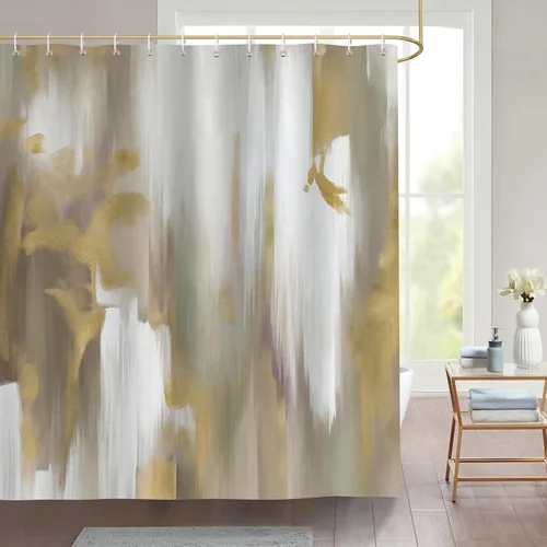 Miniatura 11 de Bonhause Cortina de ducha de mármol verde esmeralda, cortina de baño de arte abstracto moderno, 72 x 72 pulgadas, tela de poliéster impermeable