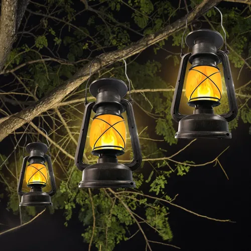 Miniatura 6 de Linterna Solar para Exterior Impermeable, Luces Solares LED Vintage con Llama Parpadeante, Lámparas de Camping, Linterna Rústica Colgante de Carga
