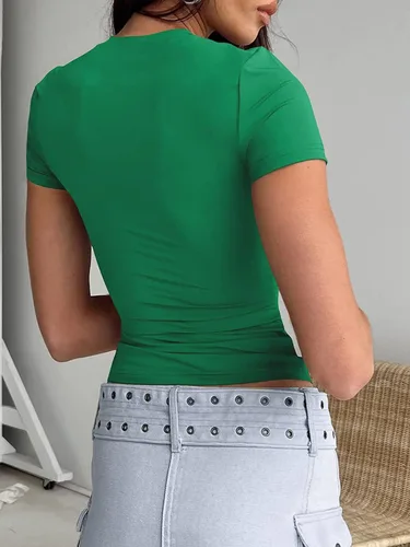 Miniatura 2 de Dwnval Camisetas básicas sexys para mujer, de verano, manga corta, cuello redondo, ajustadas, ombligueras