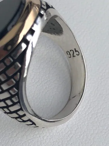 Miniatura 4 de Anillo de plata de ley 925 sólida para hombre, color ónix negro, talla 7-13, Metal, Ónix