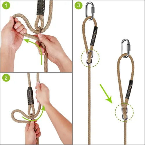 Miniatura 7 de SELEWARE Asiento de columpio de plástico, juego de columpio antideslizante para árbol con cuerda ajustable y 4 mosquetones, accesorios de juego