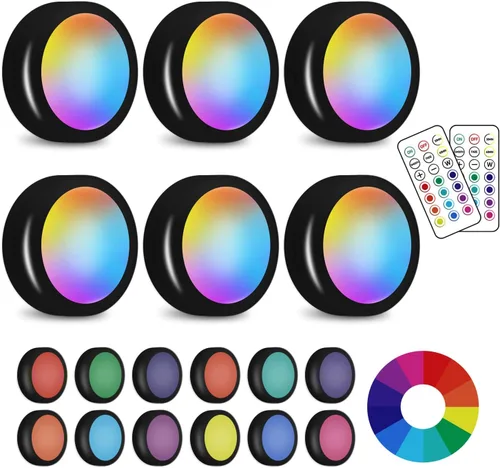Luces LED de disco con control remoto inalámbrico, 13 colores RGB regulables debajo del gabinete, cambio de color alimentado por batería, ambiente