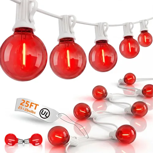 Miniatura 18 de Guirnalda de luces LED para exteriores, G40, de 25 pies, impermeable, con 27 bombillas inastillables, luces colgantes de decoración de Navidad al