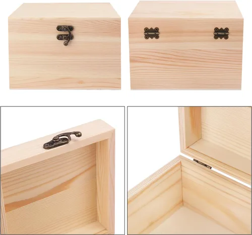 Miniatura 3 de GNIEMCKIN Paquete de 4 cajas de madera, cajas de madera sin pintar sin terminar para manualidades, proyectos de bricolaje y almacenamiento de joyas