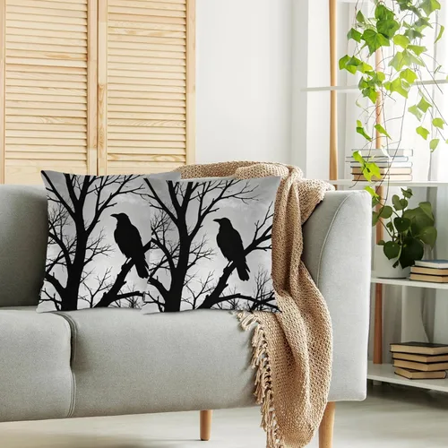 Miniatura 2 de Swono Raven - Juego de 2 fundas de almohada cuadradas de 18 x 18 pulgadas, diseño de pájaro salvaje, cuervos negros en rama de árbol, para el hogar