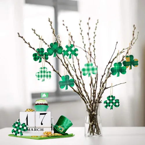 Miniatura 5 de WATINC Paquete de 25 adornos de madera de trébol, estilos clásicos del día de San Patricio, colgante de madera con recortes en forma de trébol