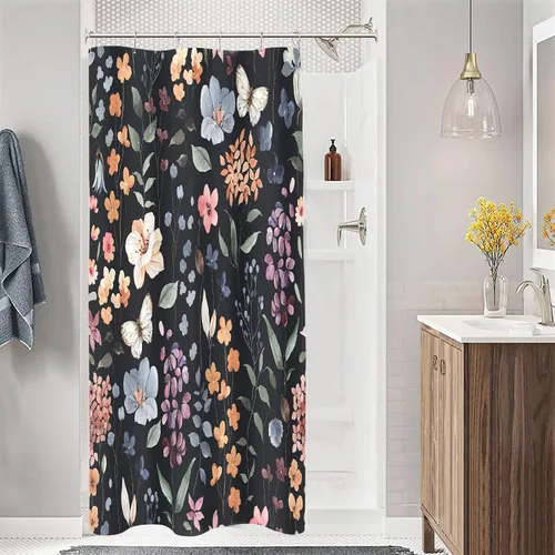 Miniatura 43 de MAYZUS Cortina de ducha con flores azules acuáticas, lindas cortinas de tela con flores para baño, juego de cortinas de tela de aguamarina