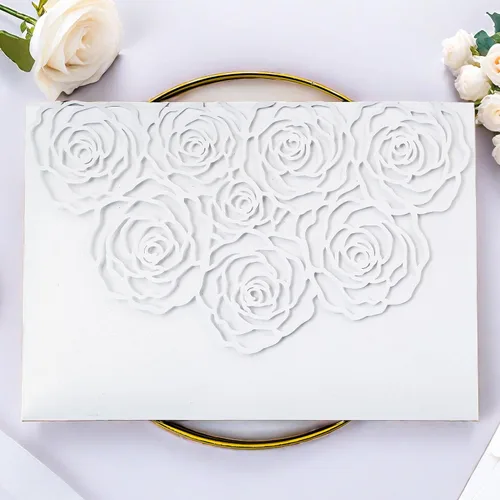 Miniatura 12 de Página interior personalizada, cortada con láser, bolsillo para tarjetas de invitaciones de boda con sobre para fiesta de cumpleaños, invitación