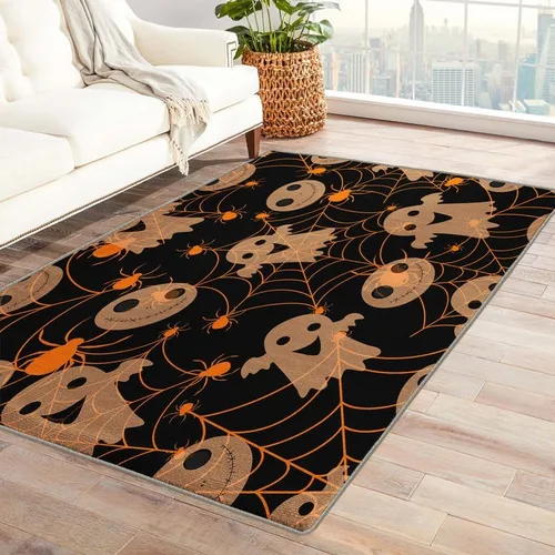 Miniatura 11 de Alfombras de araña para dormitorio, sala de estar, alfombra de tela de araña de Halloween de 3 x 4, lavable, antideslizante, suave, alfombra de área