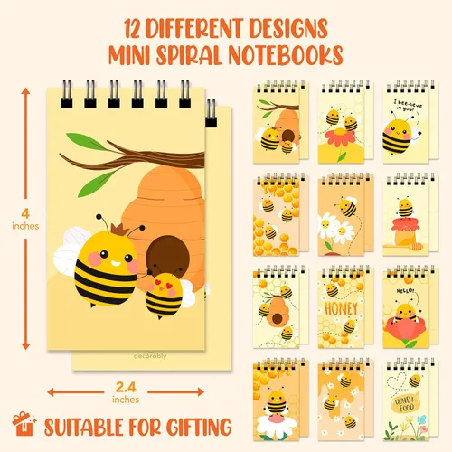 Miniatura 3 de Decorably Paquete de 24 Blocs de Notas de Favores de Fiesta de Abejorro para Niños - 12 Diseños Inspiradores de 2.4x4 pulgadas Bloc de Notas