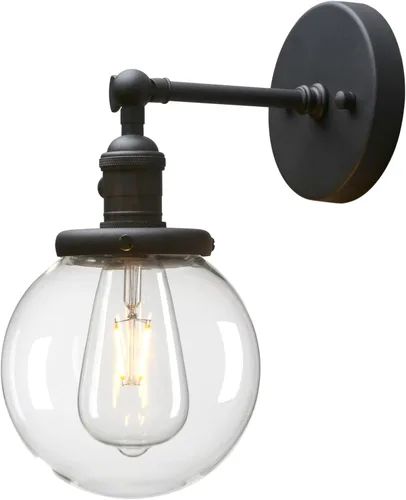 Miniatura 8 de PERMO Iluminación de candelabro de pared industrial vintage con sombra de globo de vidrio transparente redondo de 5,9" soplado a mano (Negro)