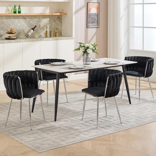 Miniatura 2 de Juego de 2 sillas de comedor de terciopelo, sillas laterales tapizadas tejidas con patas de metal plateado, Sillas de Comedor 2, sillas decorativas
