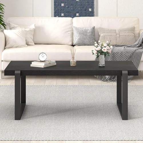Miniatura 7 de EXCEFUR - Mesa de café moderna negra, mesa de centro industrial de madera y metal para sala de estar, mesa de té y cóctel rectangular, roble negro