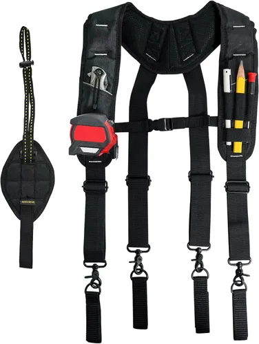 Miniatura 10 de KUNN Cinturón de herramientas con suspensión y pulsera magnética para carpintero, electricista (Color Gris)