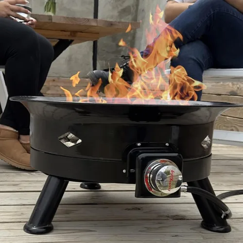 Miniatura 11 de Flame King Cuenco portátil para fogata de propano sin humo, 24 pulgadas, 58 K BTU con escala de agarre de propano, autoencendedor, cubierta
