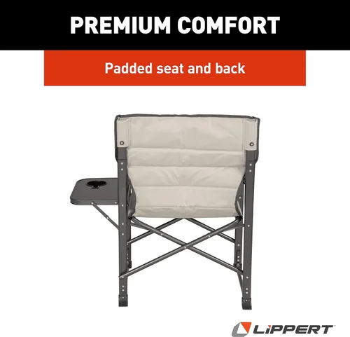Miniatura 8 de Lippert Components Scout Plus - Silla de director con mesa auxiliar para campamento, plegable, marco de tubo de acero, poliéster 600D, revestimiento