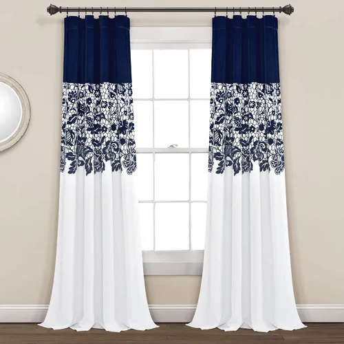 LUSH DÉCOR Azul Marino Cortinas con Estampado Estate Garden de Lush Decor con Filtro de Luz, Juego de Paneles para Ventana para Sala, Comedor,
