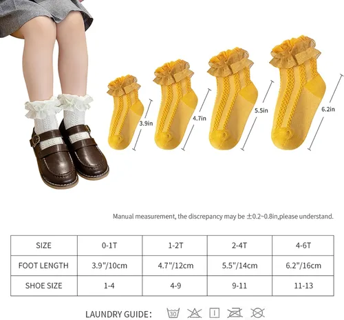 Miniatura 6 de HOUSEYUAN Calcetines de vestir blancos con volantes para bebé y niña, con encaje de algodón, con volantes