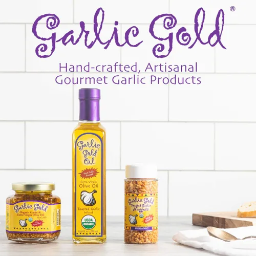 Miniatura 6 de Garlic Gold Aceite de oliva virgen extra infundido con ajo, certificado orgánico USDA premium, bajo FODMAP, prensado en frío (8.5 fl oz, 2 unidades)