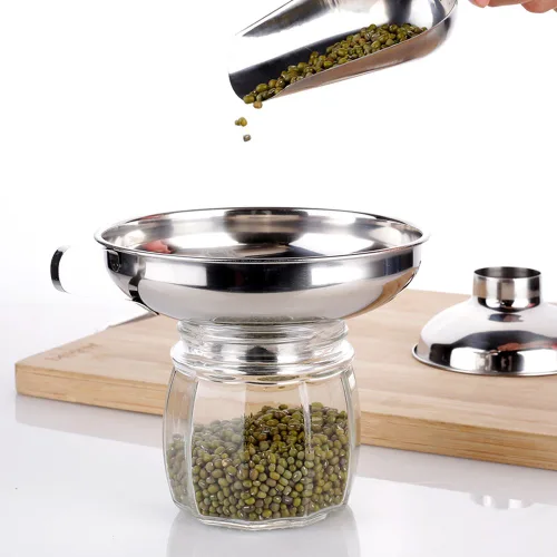 Miniatura 4 de Embudo de cocina de acero inoxidable de grado alimenticio con filtro para transferir ingredientes líquidos y secos, color plateado