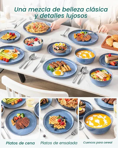 Miniatura 6 de vancasso ANYA Juego de 18 piezas de platos y cuencos, juegos de vajilla azul, juego de platos con esmalte reactivo para 6, juegos de vajilla
