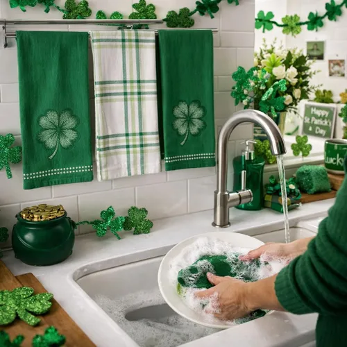 Miniatura 5 de Serafina Home Toallas de cocina de mano para invitados de baño irlandeses del día de San Patricio: suave y absorbente bordado, diseño de trébol