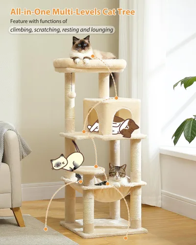 Miniatura 6 de PETEPELA Árbol para gatos de interior de 45.7 pulgadas, torre para gatos de 5 niveles para gatos grandes con marco de metal, hamaca grande