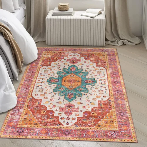 Miniatura 7 de Moynesa Alfombra de área ultra delgada lavable - Alfombras rosas de 4x6 pies para dormitorio de niñas, alfombra vintage para sala de estar