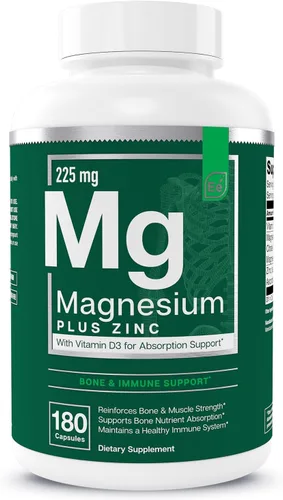 Elementos Esenciales Magnesio Plus Zinc con Vitamina D3 | Científicamente Formulado para Apoyo al Corazón, Huesos y Músculos | Complejo de Magnesio