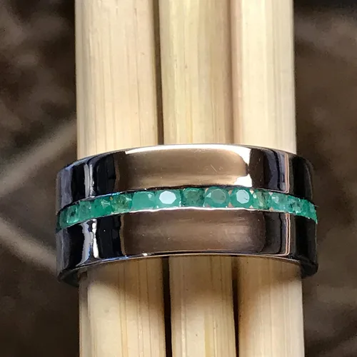 Miniatura 8 de Anillo de plata de ley 925 con esmeralda natural para hombre, talla 6, 7, 8, 9, 10, 11, 12, 13