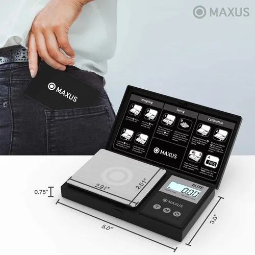 Miniatura 2 de MAXUS - Báscula de bolsillo digital de gramos 500 g x 0,01 g de alta precisión con bandeja, pesa alimentos pequeños, joyas, onzas, granos, pantalla