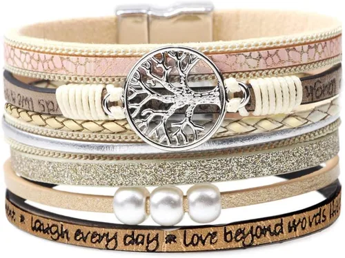 Pulseras inspiradoras de cuero del árbol de la vida para mujeres, cumpleaños, día de la madre, regalos de joyería para adolescentes y niñas
