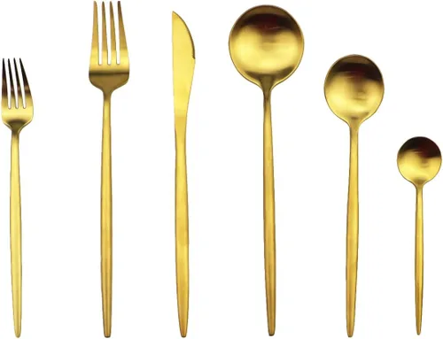 Miniatura 8 de Golden Stain - Cubiertos modernos de 6 piezas de acero inoxidable 304, tenedor de postre de acero inoxidable 304, tenedor de ensalada de 7.2