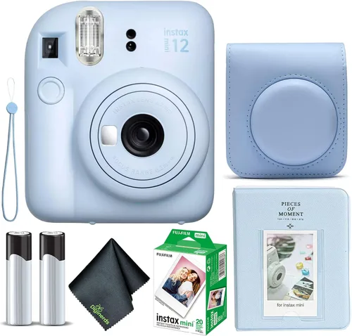 Cámara instantánea Fujifilm Instax Mini 12 color azul pastel con paquete de película Fujifilm Instax Mini (20 hojas) + estuche protector + álbum de