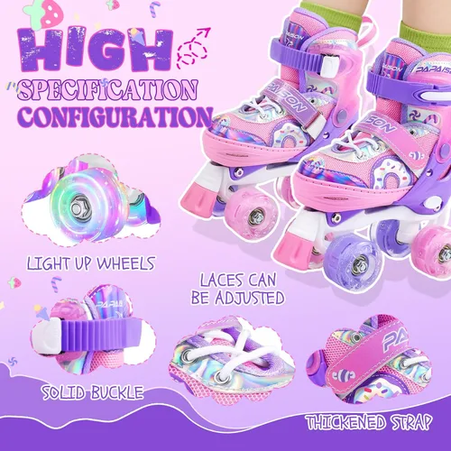 Miniatura 3 de PAPAISON Patines de ruedas ajustables con ruedas iluminadas para niñas, patines para niños y bebés de 4 a 6, 5 a 8, 8 a 12 años rosado & púrpura