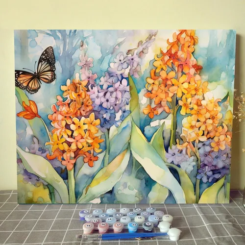 Miniatura 27 de Tucocoo Kits de pintura de paisaje de girasoles por números con pinceles y pigmento acrílico sobre lienzo para adultos, patrón de mariposas y flores