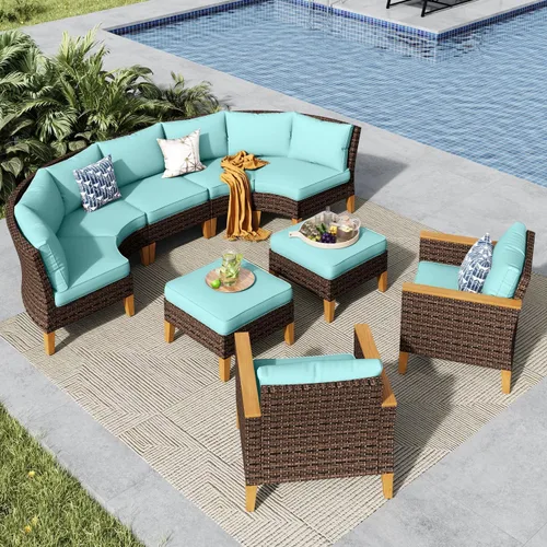 Miniatura 21 de MFSTUDIO Juego de 2 muebles de ratán para patio, sofá biplaza de mimbre para exteriores, juego de conversación para jardín, piscina, patio trasero