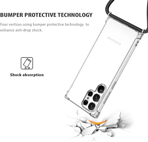 Miniatura 5 de para Samsung Galaxy S22 Ultra 5G Funda de teléfono transparente con bandolera para Galaxy S22 Ultra [con correa de lanyard ajustable] Funda