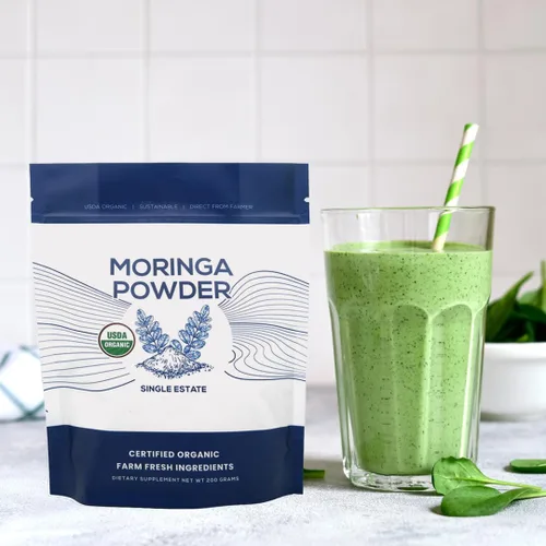 Miniatura 4 de Moringa orgánica en polvo, moringa colombiana recién molida, orgánica USDA, sin OMG, sin gluten, en una bolsa resellable para batidos, lattes